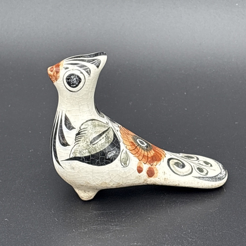 Vintage Tonala Mexican Folk Art Pottery Bird Figurine Hand Panted Bird of Peace